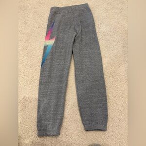 Aviator Nation Gray Kids Joggers with Rainbow Lightening Bolt, Size 14